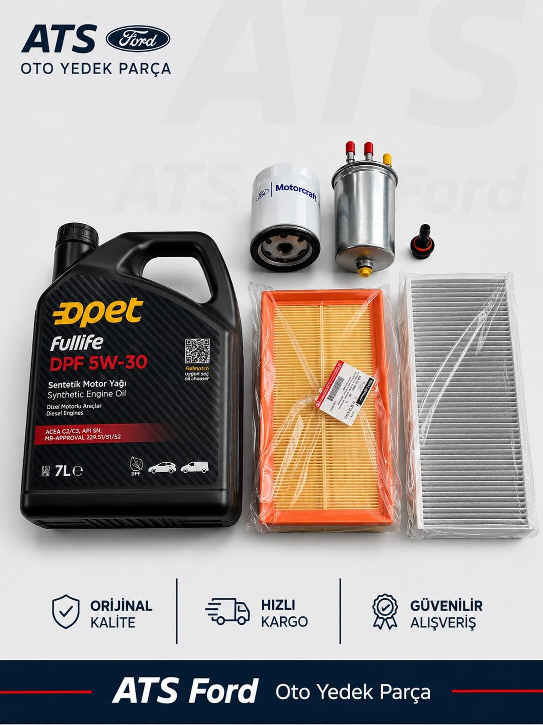 CONNECT  1.8 TDCİ (2003-2013) 75-90PS OPET 5W30 7LT - YAĞ FİLTRESİ ORİJİNAL - MAZOT FİLTRESİ ORJİNAL-POLEN FİLTRESİ- HAVA FİLTRESİ ORJİNAL-