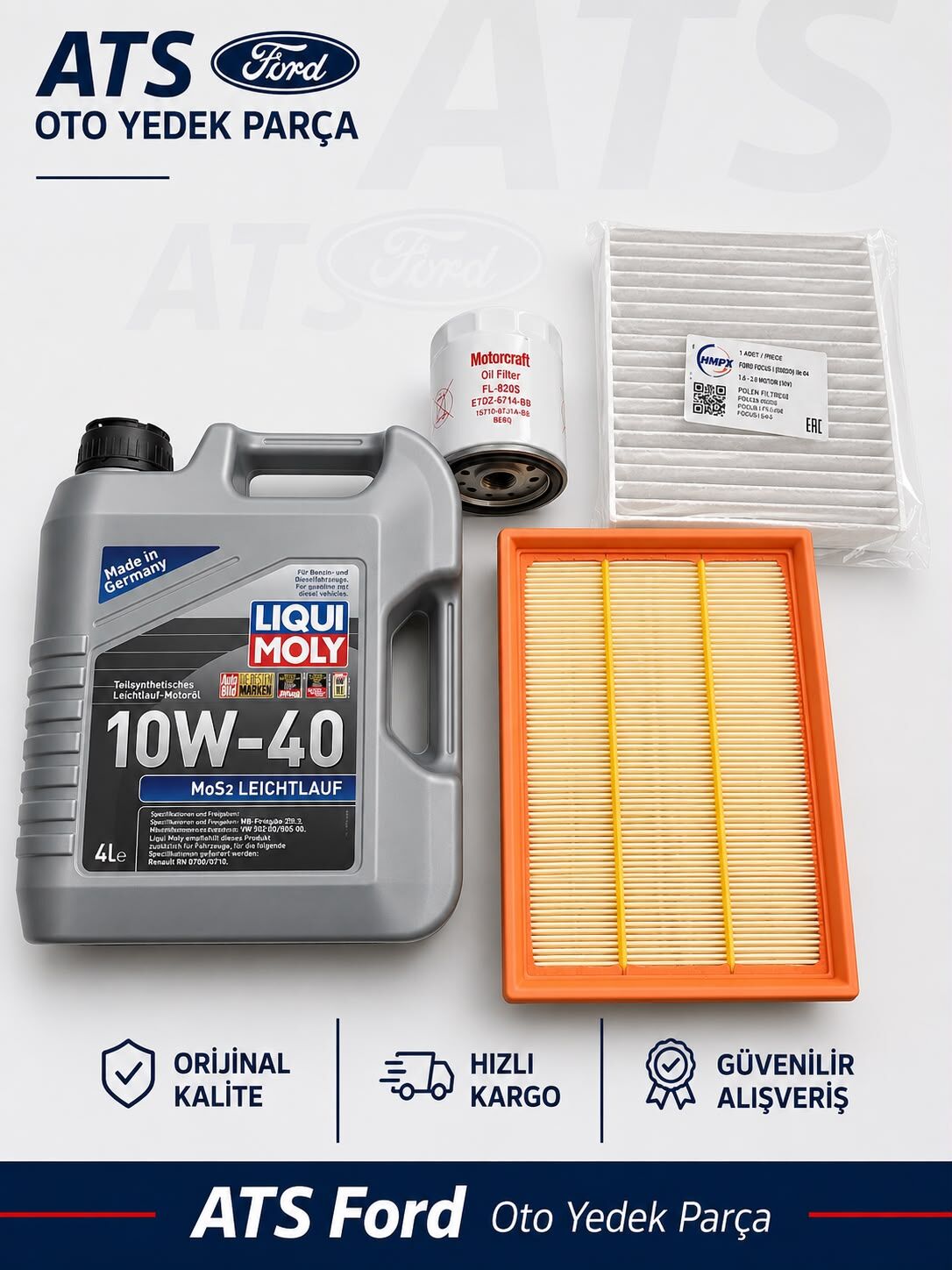 FOCUS 2 (2005-2008) BENZİNLİ MOTOR - LIQUIMOLY 10/40 4LT MOTOR YAĞI-YAĞ FİLTRESİ ORJİNAL-HAVA FİLTRESİ-POLEN FİLTRESİ
