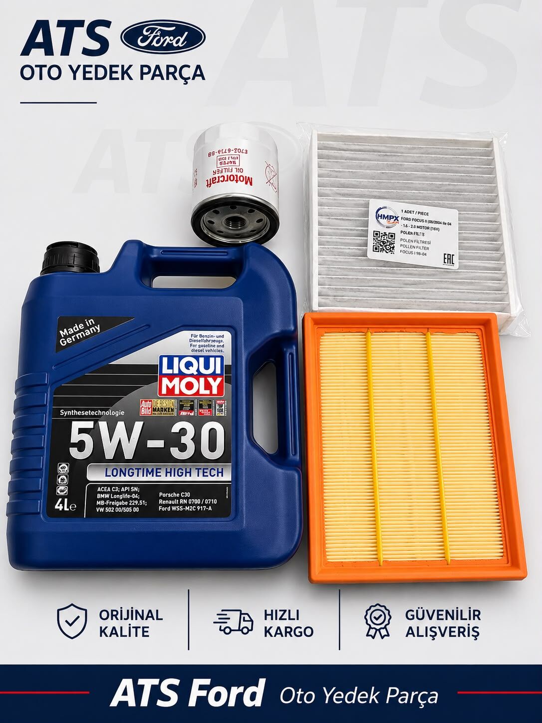 FOCUS 2 (2005-2008) BENZİNLİ MOTOR - LIQUIMOLY 5W30 4LT MOTOR YAĞI-YAĞ FİLTRESİ ORJİNAL-HAVA FİLTRESİ
